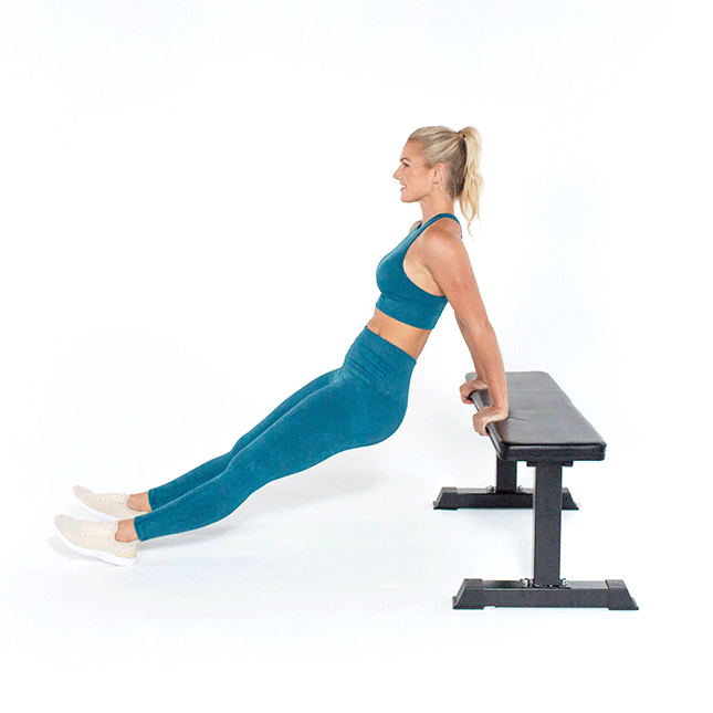 Try this bodyweight only bench tricep dip to tone your arms and triceps