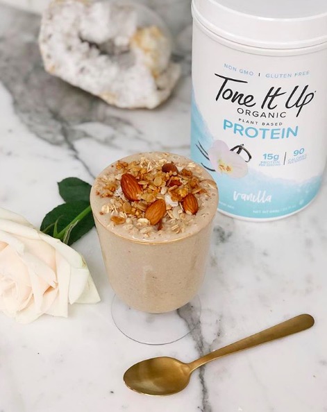 Healthy smoothie for new moms with Tone It Up Protein