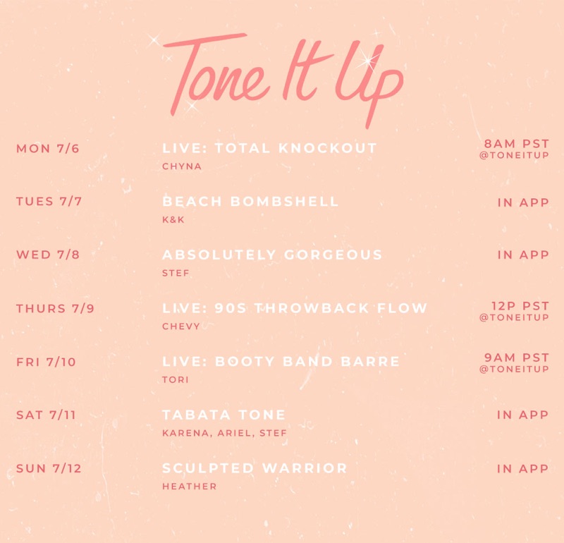 Weekly Workout Schedule July 6 Tone It Up